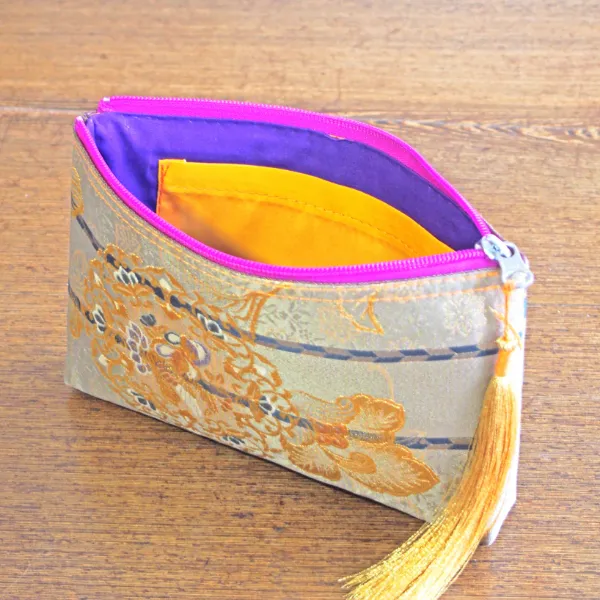 実例181 袋帯 タッセルクラッチポーチ