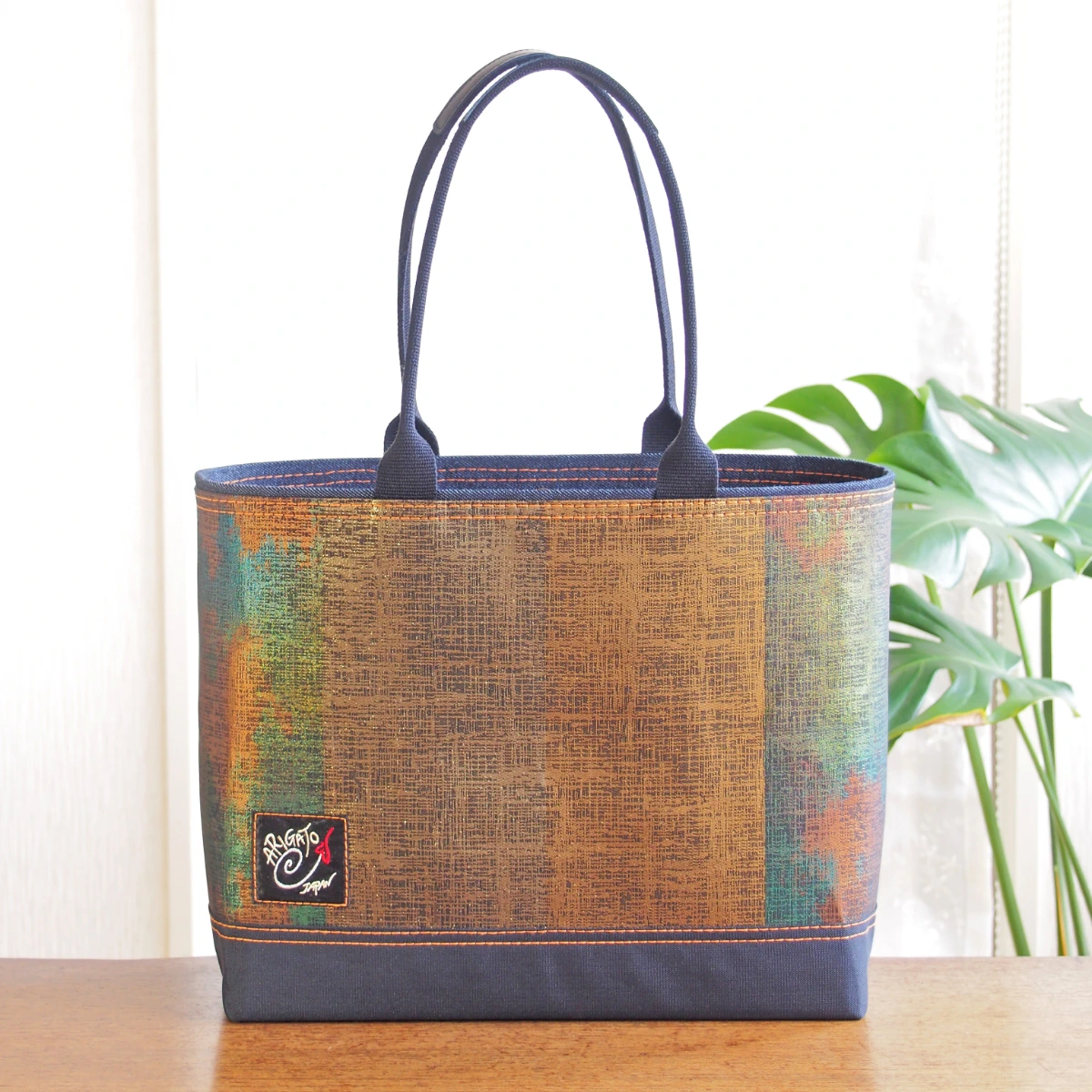 実例206 茶系箔名古屋帯 肩掛けトートバッグ