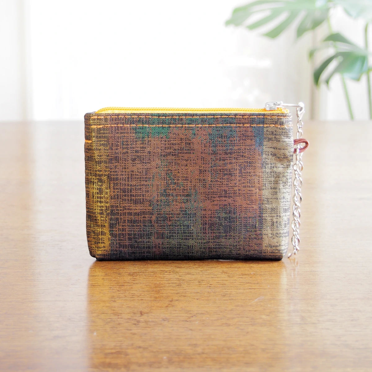 実例206 茶系箔名古屋帯 ミニポーチ